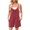 imageCHARTOU Womens Summer Ribbed U Neck One Piece Romper Overalls Spaghetti Strap Shorts Jumpsuit with PocketsRed