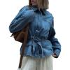 imageCHARTOU Womens Warp Jean Jacket Denim Belted Shirt Snap Button Zip Up Fashion Fall Tops with PocketsBlue