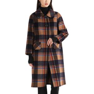 imageCHARTOU Long Plaid Pea Coat for Women Winter Lapel Collar Warm Wool Trench OvercoatsBlack