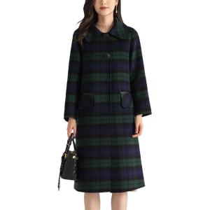 imageCHARTOU Long Plaid Pea Coat for Women Winter Lapel Collar Warm Wool Trench OvercoatsGreen