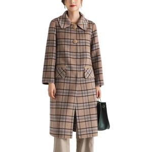 imageCHARTOU Long Plaid Pea Coat for Women Winter Lapel Collar Warm Wool Trench OvercoatsKhaki