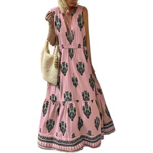 imageCHARTOU Women Floral Maxi Dress Summer Sleeveless Boho Flowy Long DressesPink