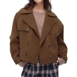 imageCHARTOU Women Short Pea Coats Double Breast Lapel Overcoats Winter Cropped Wool JacketBrown