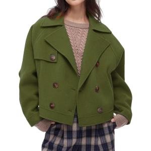 imageCHARTOU Women Short Pea Coats Double Breast Lapel Overcoats Winter Cropped Wool JacketGreen