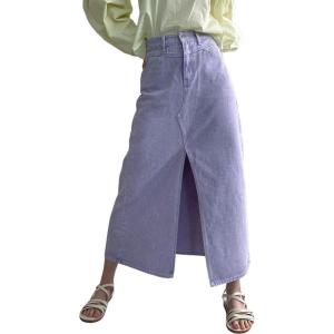 imageCHARTOU Women Summer Casual Long Denim Skirt Slit A Line Midi Long Jean SkirtPurple