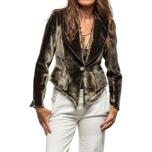 imageCHARTOU Women Velvet Shirt Tops Cute Bow Tie Front Puff Long Sleeve Blouse Ruffle Lapel Cut Out Fall OutfitsArmy Green