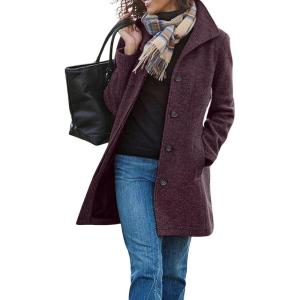 imageCHARTOU Womens Casual Thicken Wool Blend Stand Collar Single Breasted Pea CoatDark Purple