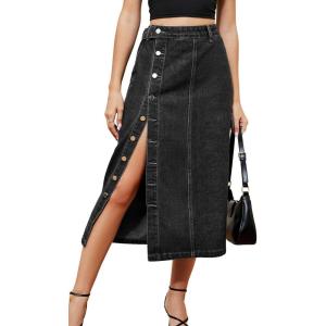 imageCHARTOU Womens High Waisted Button Down Side Slit Y2k Cargo Denim Jean SkirtBlack