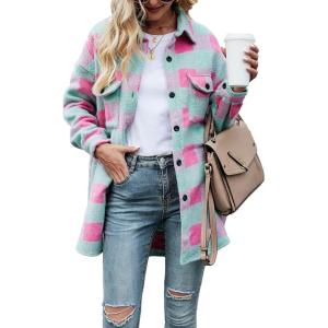 imageCHARTOU Womens Loose Fit Thick Wool Blend Plaid Mid Long Button Down Shirt ShacketGreen