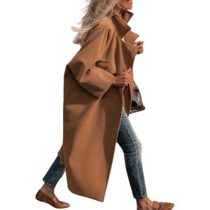 imageCHARTOU Womens Winter Long Tweed Jacket long Sleeve Notch Lapel Peacoat Oversized Button Up Maxi OvercoatCoffee