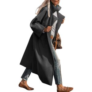 imageCHARTOU Womens Winter Long Tweed Jacket long Sleeve Notch Lapel Peacoat Oversized Button Up Maxi OvercoatDark Grey