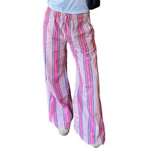 imageCHARTOU Women Striped Wide Leg Lounge Pants Y2k Casual Beach Travel Palazzo PantsPink