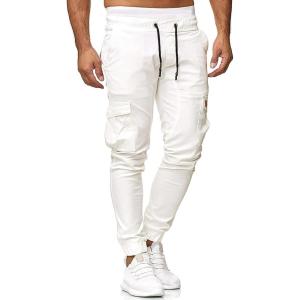 imageCHARTOU Mens Athletic Sweatpants Drawstring Elastic Waist Tapered Jogger Cargo PantsWhite