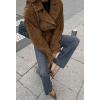 imageCHARTOU Faux Suede Leather Jacket 2025 Vintage Casual Cropped Wrap Coat with BeltBrown