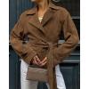 imageCHARTOU Faux Suede Leather Jacket 2025 Vintage Casual Cropped Wrap Coat with BeltBrown