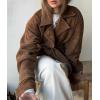 imageCHARTOU Faux Suede Leather Jacket 2025 Vintage Casual Cropped Wrap Coat with BeltBrown