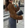 imageCHARTOU Faux Suede Leather Jacket 2025 Vintage Casual Cropped Wrap Coat with BeltBrown