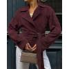 imageCHARTOU Faux Suede Leather Jacket 2025 Vintage Casual Cropped Wrap Coat with BeltBurgundy