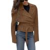 imageCHARTOU Faux Suede Leather Jacket 2025 Vintage Casual Cropped Wrap Coat with BeltBrown