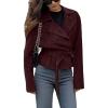 imageCHARTOU Faux Suede Leather Jacket 2025 Vintage Casual Cropped Wrap Coat with BeltBurgundy