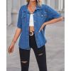 imageCHARTOU Womens Summer Spread Collar Button Down Short Sleeve Denim Blouse ShirtDark Blue