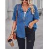 imageCHARTOU Womens Summer Spread Collar Button Down Short Sleeve Denim Blouse ShirtDark Blue