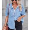 imageCHARTOU Womens Summer Spread Collar Button Down Short Sleeve Denim Blouse ShirtLight Blue