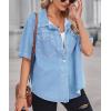 imageCHARTOU Womens Summer Spread Collar Button Down Short Sleeve Denim Blouse ShirtLight Blue