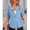 imageCHARTOU Womens Summer Spread Collar Button Down Short Sleeve Denim Blouse ShirtLight Blue