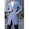 imageCHARTOU Mens Notched Collar 1 Button Slim Fit Midi Trench Pea Coat JacketBlue