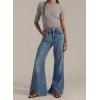 imageCHARTOU Women Patchwork Flared Denim Wide Leg Pants Y2k High Rise Floor Length Distressed Baggy JeansBlue
