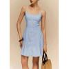 imageCHARTOU Women Sleeveless Linen Short Dress Cinched Waist Button Down Mini Elegant Party DressesBlue
