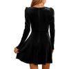 imageCHARTOU Womens Velvet VNeck Long Sleeve ALine Cocktail Party Skater DressBlack