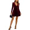 imageCHARTOU Womens Velvet VNeck Long Sleeve ALine Cocktail Party Skater DressBurgundy