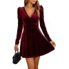 imageCHARTOU Womens Velvet VNeck Long Sleeve ALine Cocktail Party Skater DressBurgundy