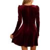 imageCHARTOU Womens Velvet VNeck Long Sleeve ALine Cocktail Party Skater DressBurgundy