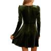imageCHARTOU Womens Velvet VNeck Long Sleeve ALine Cocktail Party Skater DressOlive
