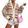 imageCHARTOU Women Contrast Striped Cardigan Sweaters Button Down V Neck 2025 Fall Sweaters TopsBrown