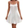 imageCHARTOU Women Sleeveless Linen Short Dress Cinched Waist Button Down Mini Elegant Party DressesWhite