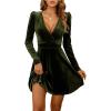 imageCHARTOU Womens Velvet VNeck Long Sleeve ALine Cocktail Party Skater DressOlive