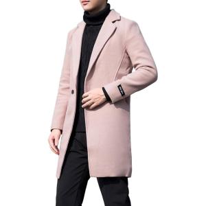 imageCHARTOU Mens Notched Collar 1 Button Slim Fit Midi Trench Pea Coat JacketApricot