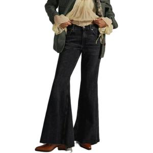 imageCHARTOU Women Patchwork Flared Denim Wide Leg Pants Y2k High Rise Floor Length Distressed Baggy JeansBlack