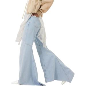 imageCHARTOU Women Patchwork Flared Denim Wide Leg Pants Y2k High Rise Floor Length Distressed Baggy JeansLight Blue