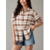 imageCHARTOU Women Baggy Plaid Blouses Button Down Long Sleeve Shirt Lightweight Cotton Collared Tops with PocketFaw