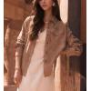 imageCHARTOU Women Fall Suede Jacket Casual Lapel Button Down Long Sleeve Shirt Jacket Cropped ShacketLight Brown