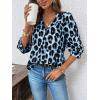 imageCHARTOU Women Summer Leopard Shirt Casual Loose Collared V Neck 34 Sleeve Tunic TopBlue