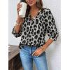 imageCHARTOU Women Summer Leopard Shirt Casual Loose Collared V Neck 34 Sleeve Tunic TopGrey