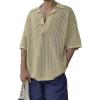 imageCHARTOU Men Casual Crochet Knit Polo Shirt Short Sleeve Collared T Shirt Summer Tees Fishnet ShirtNavy