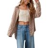 imageCHARTOU Women Baggy Plaid Blouses Button Down Long Sleeve Shirt Lightweight Cotton Collared Tops with PocketBrown