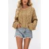 imageCHARTOU Women Chunky Cable Crop Sweater Pullover Casual Half Button Flared Long Sleeve Jumper TopsKhaki